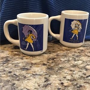 Vintage Morton Salt Mugs - Cream and Blue set of 2